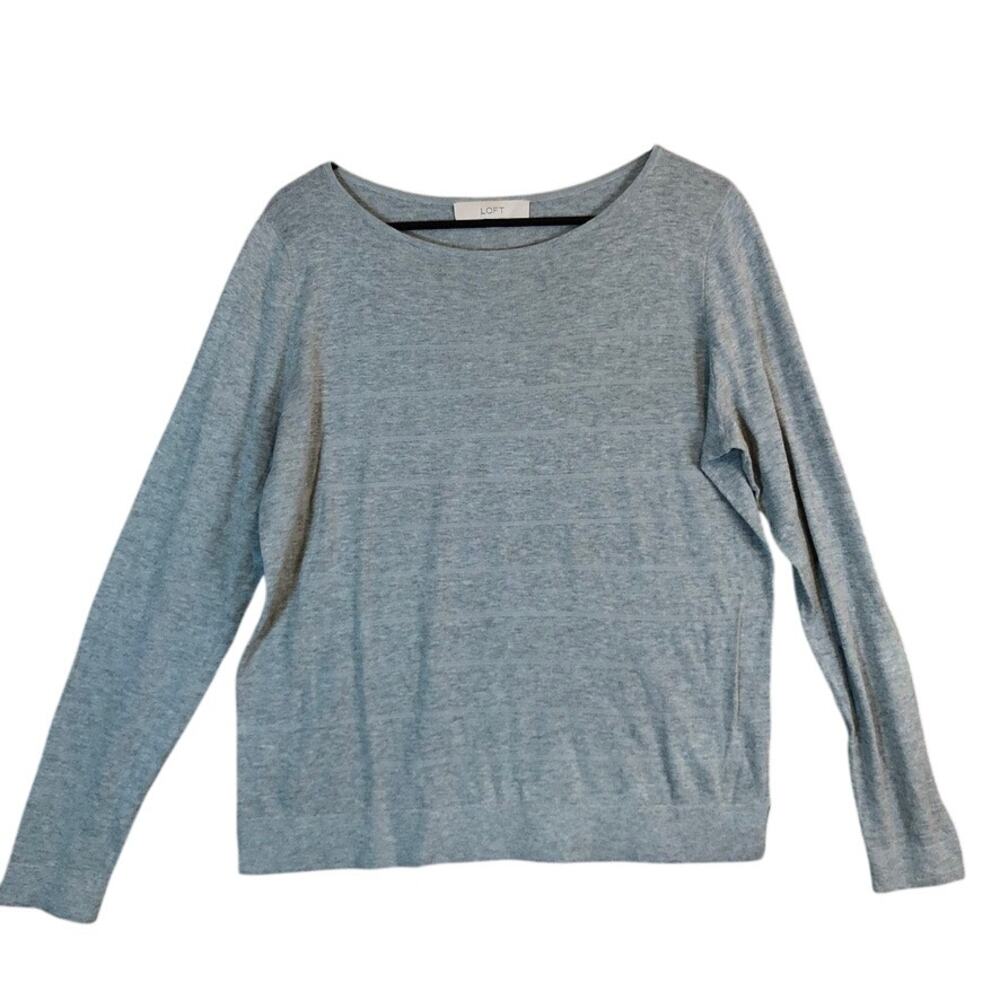 Ann Taylor LOFT Womens Shirt Gray Knitted Lightweight Long Sleeve Cotton Blend L